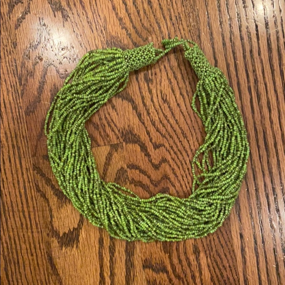 ✅Lime green seed bead collar statement necklace